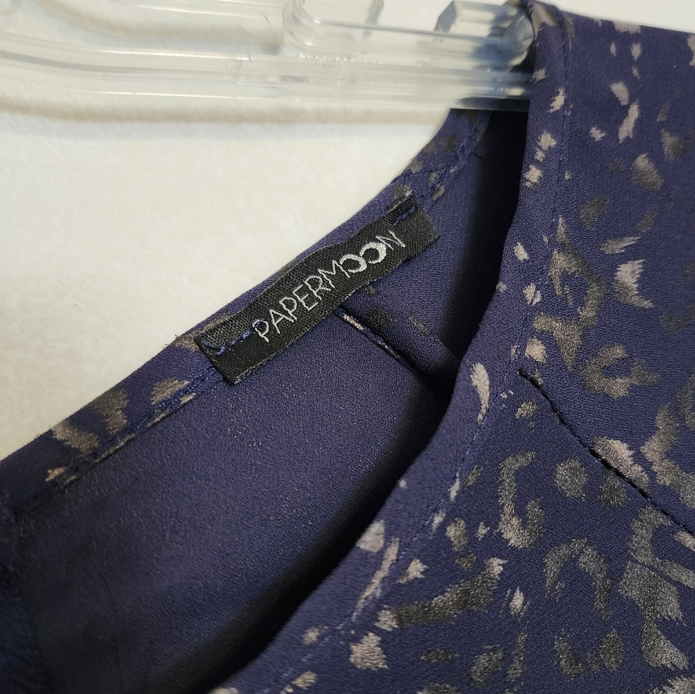 Foiled Navy Blue Leopard Print Women's Top - Picture 4 of 6
